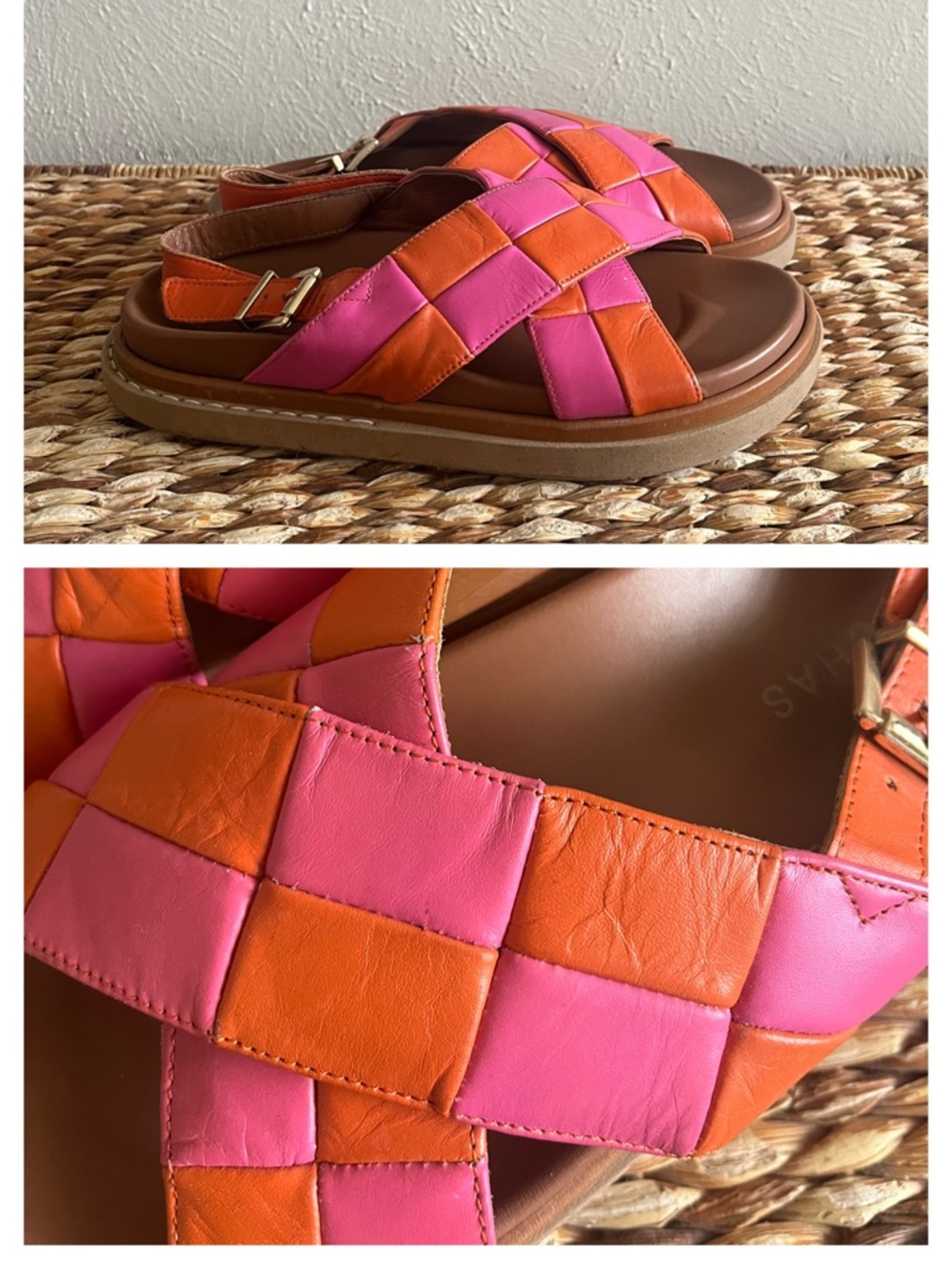 ALOHAS marshmallow scacchi leather sandals pomelo orange magenta woven 38 7.5 8